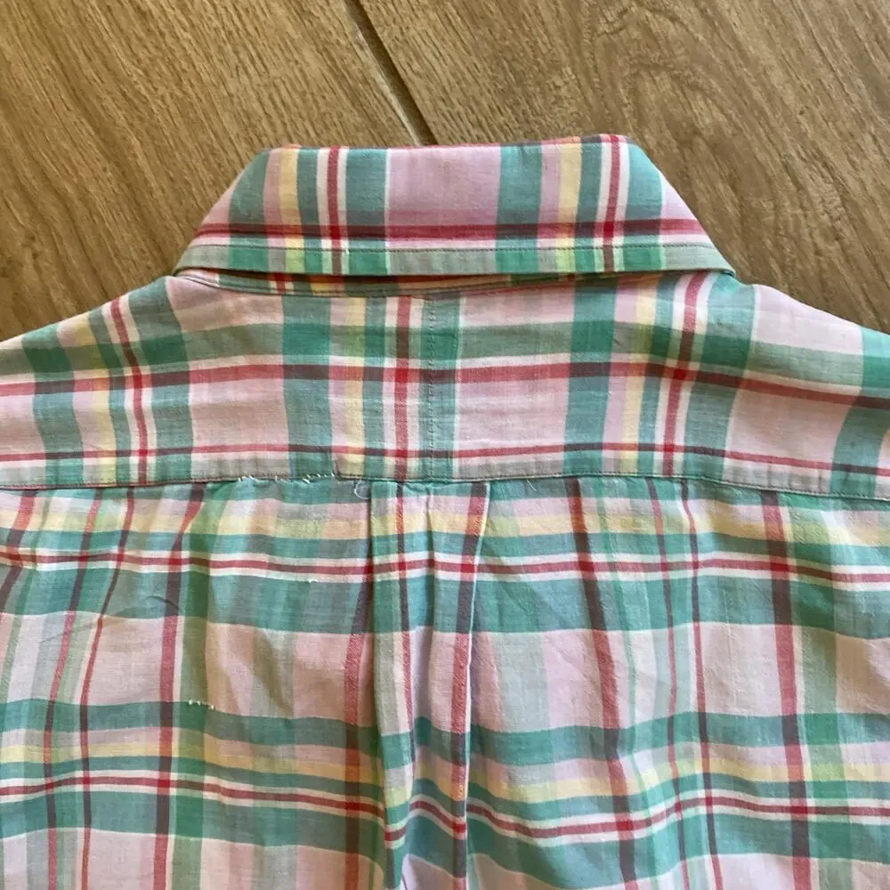 Vintage RALPH LAUREN Oxford 100% Cotton Plaid Long Sleeve Short Size Large